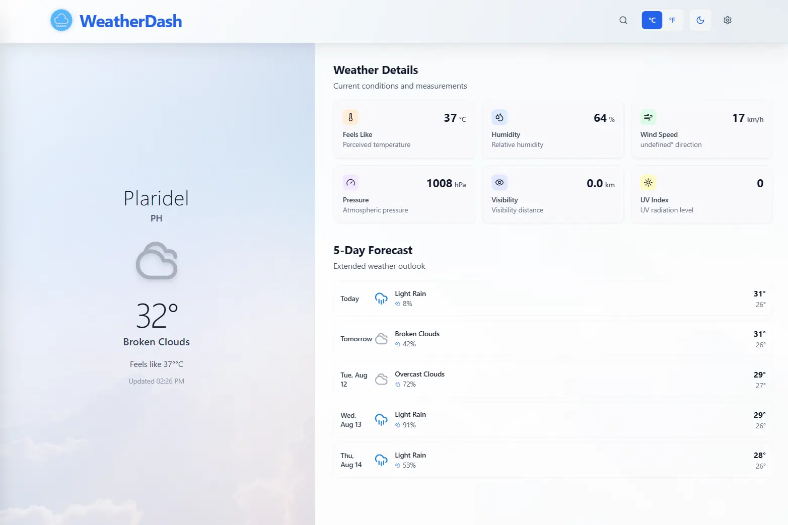 Preview of WeatherDash